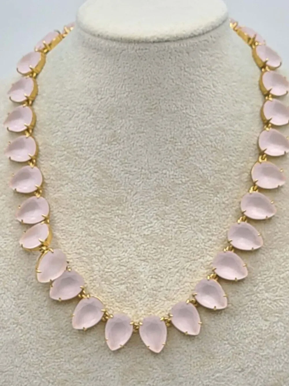 J Crew Frosted Matte Satin Light Pink Tear Drop Crystal Necklace